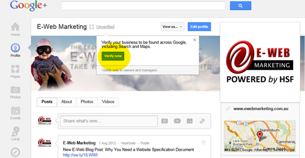 Verify Now on Google+ Local page