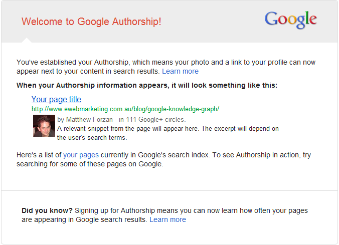 Google Authorship Email Notification